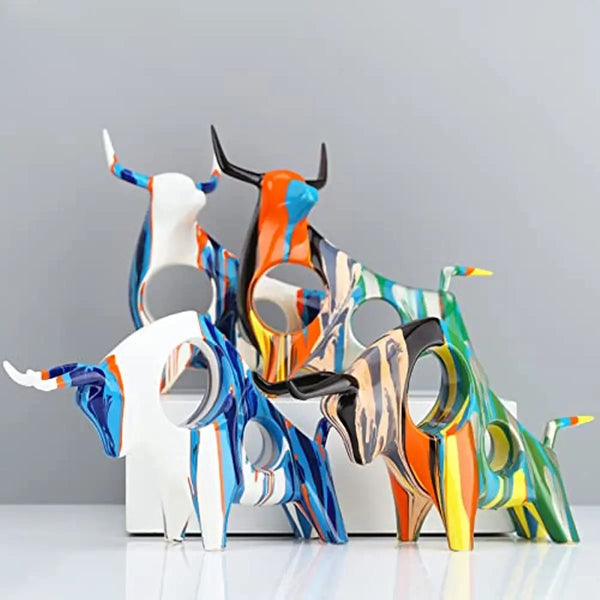 Simple Creative Colorful Bullfight Sculptures Bull Statue Animal Statue Crafts Ornaments Home Office Bedroom Living Room
