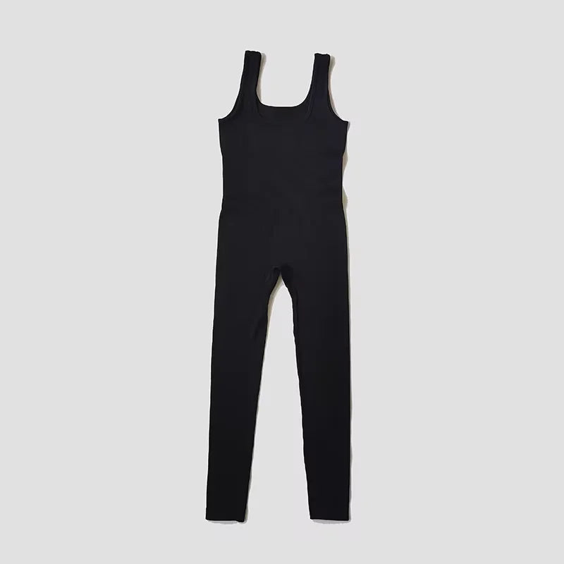 Women's Wide Strap Ribbed Nylon Blend Workout Jumpsuit with Long Legs
