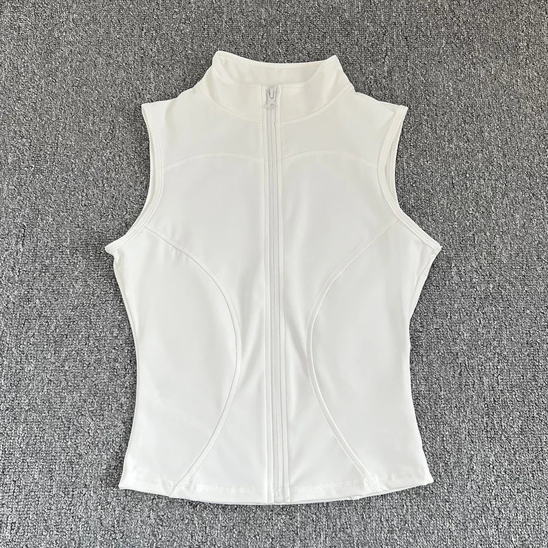 Women's Polyester Blend Zip Front Workout Tank with a Stand Collar