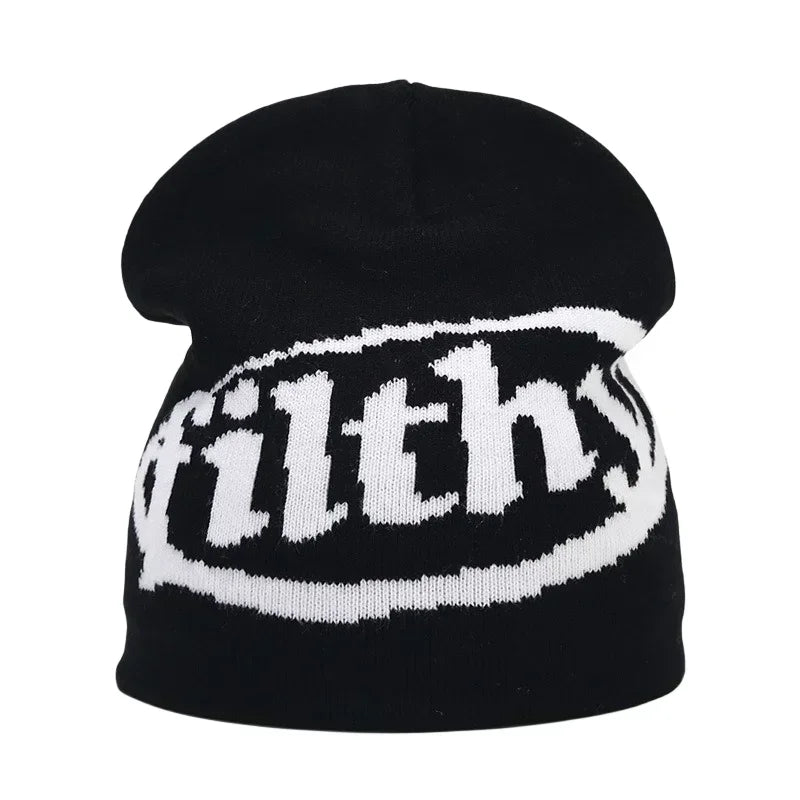 Graphic Knit Beanie with Letter and Pattern Style Options
