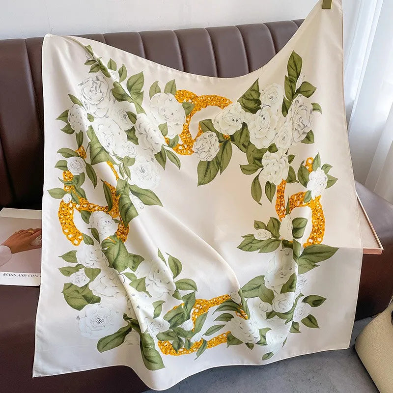 Printed Large Square Scarf with Decorative Border Designs