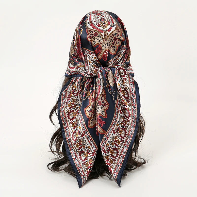 Printed Square Scarf with Ornate Paisley Pattern Options