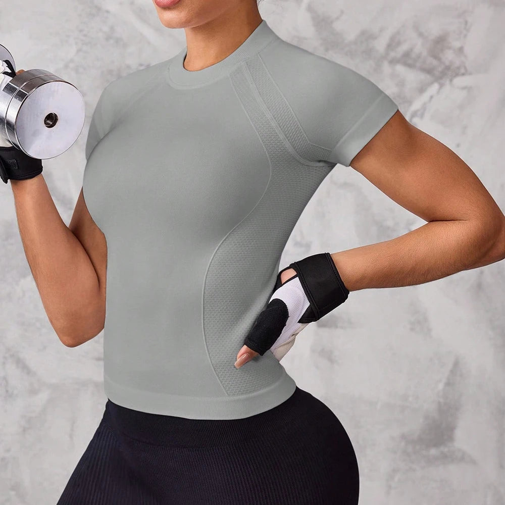 Women's Crew Neck Fitted Short Sleeve T-shirt For Workout Outfits