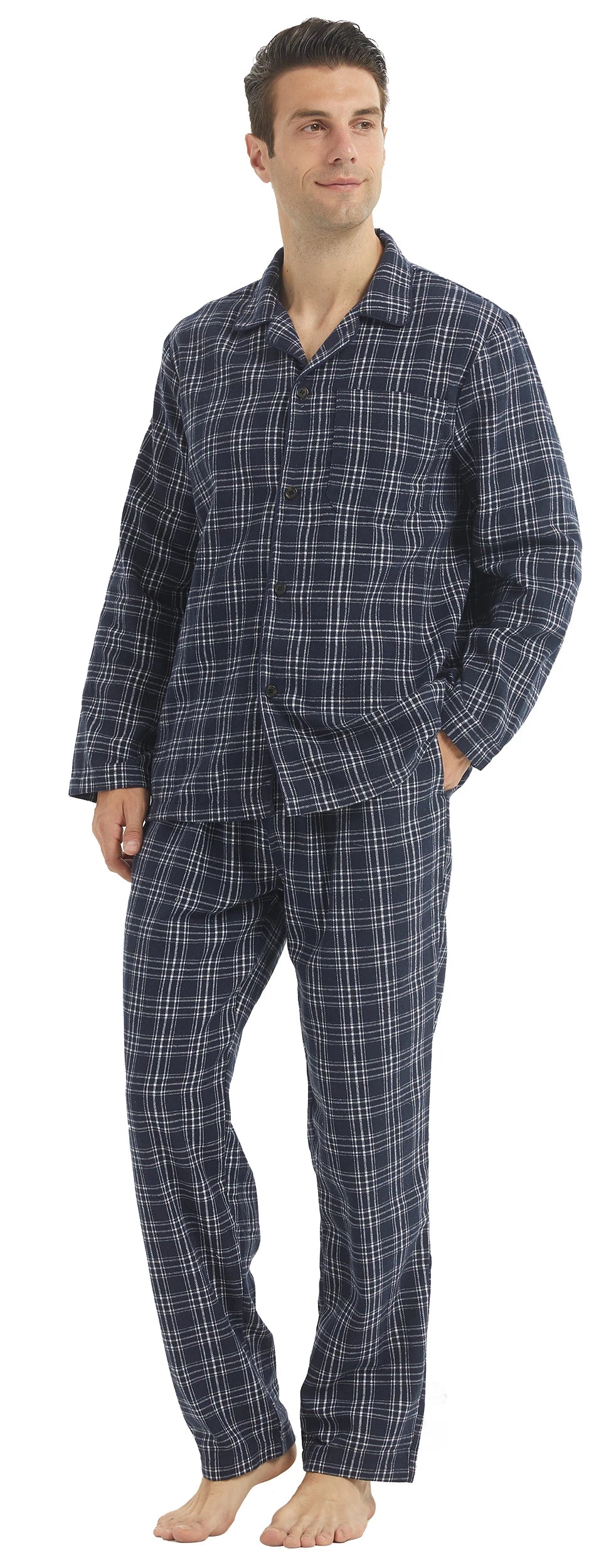 Men's Plaid Button Front Long Sleeve Shirt and Pants Pajama Set
