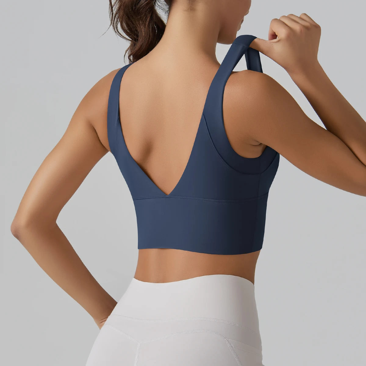 Women's Scoop Neck Sports Bra with Racerback Straps and Wide Band