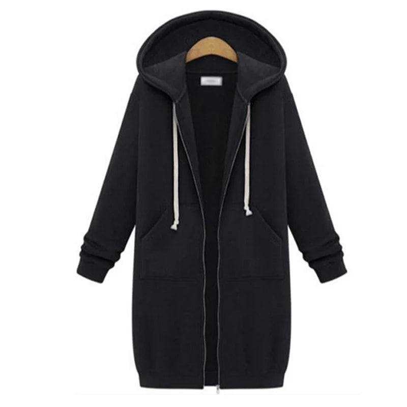 Long Sleeve Casual Coat with Extended Hem and Front Closure