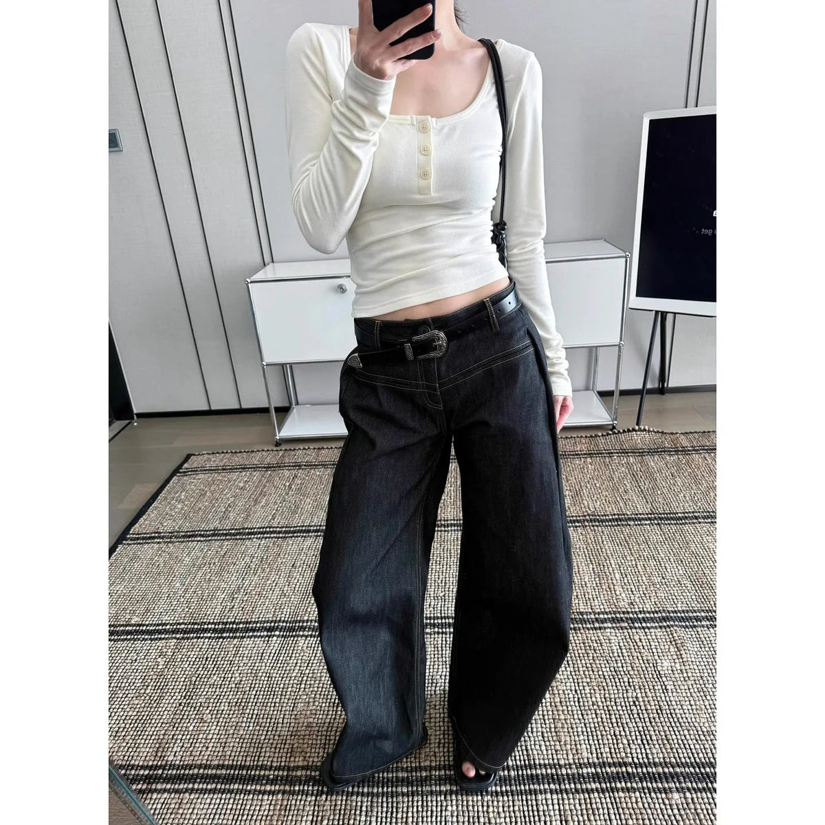 Women's Black High Waist Wide Leg Denim Jeans