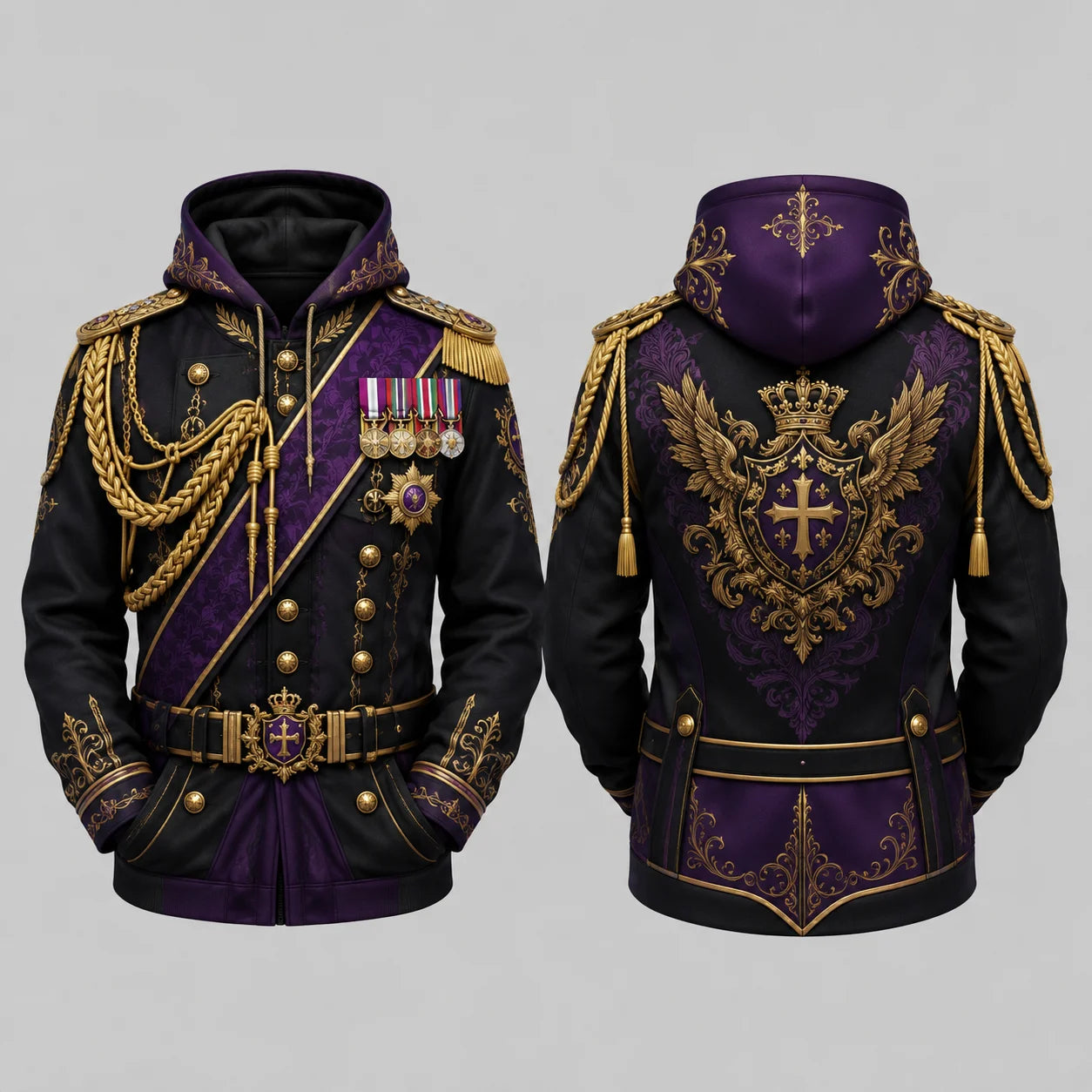 Ceremonial-Inspired Graphic Long-Sleeve Zip-Front Hoodie