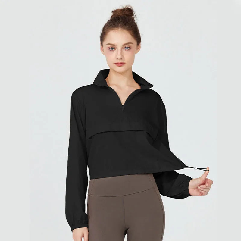 Women's Stand Collar Half Zip Pullover Jacket For Workout Outfits