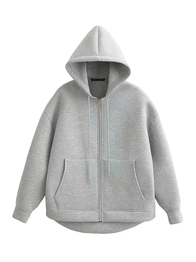 Women's Hooded Long-Sleeve Zip-Front Pocket Jacket