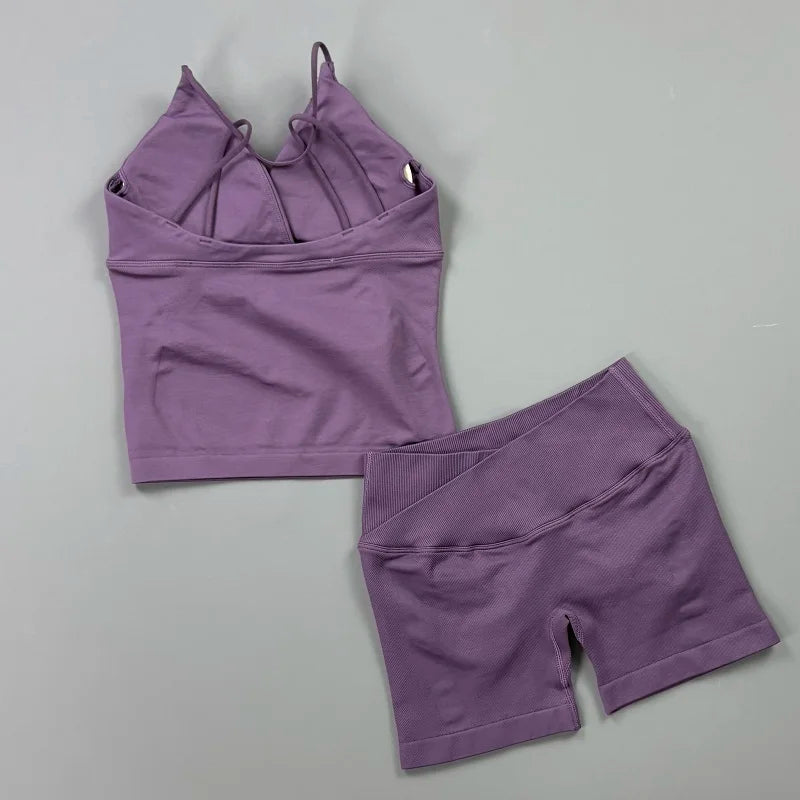 Women's Twist Front Tank And Shorts Yoga Set