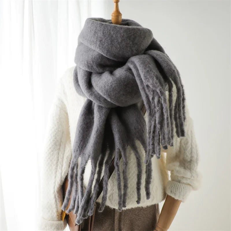 Solid Long Fringed Scarf for Draped Neck Styling
