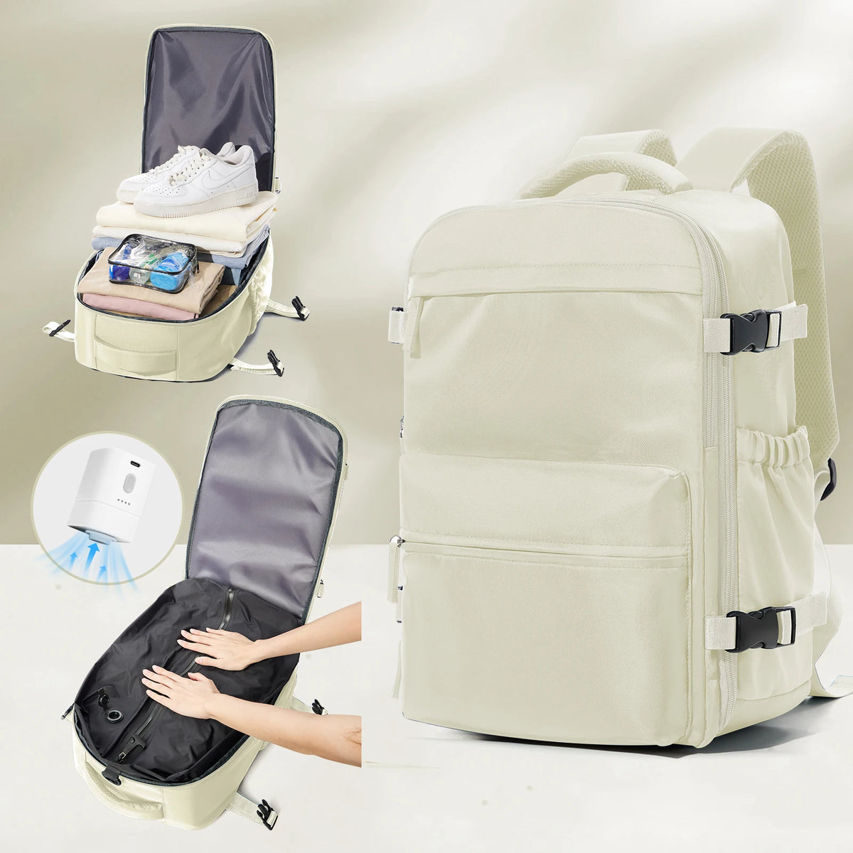 Travel Backpack with Internal Compression Storage and Zippered Compartments