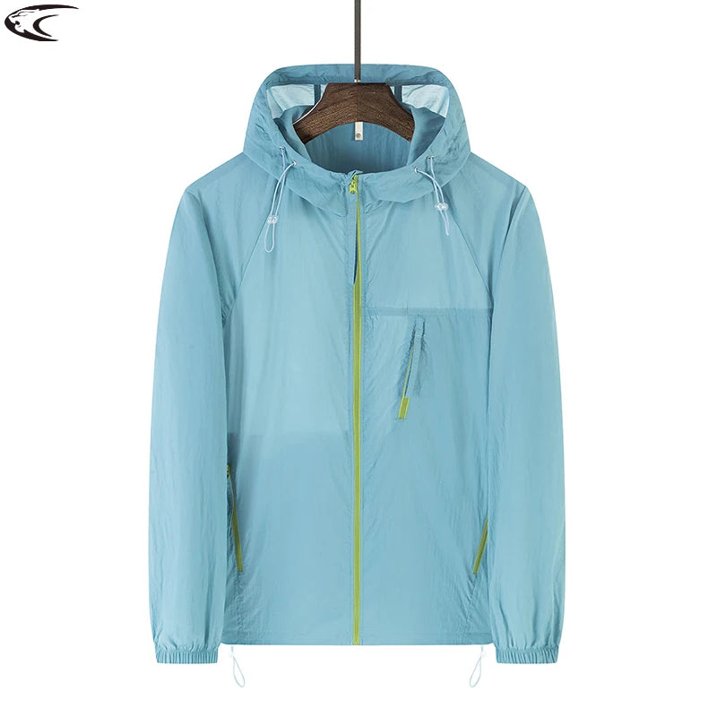 Hooded Long Sleeve Full Zip Outdoor Hiking Jacket with Pockets
