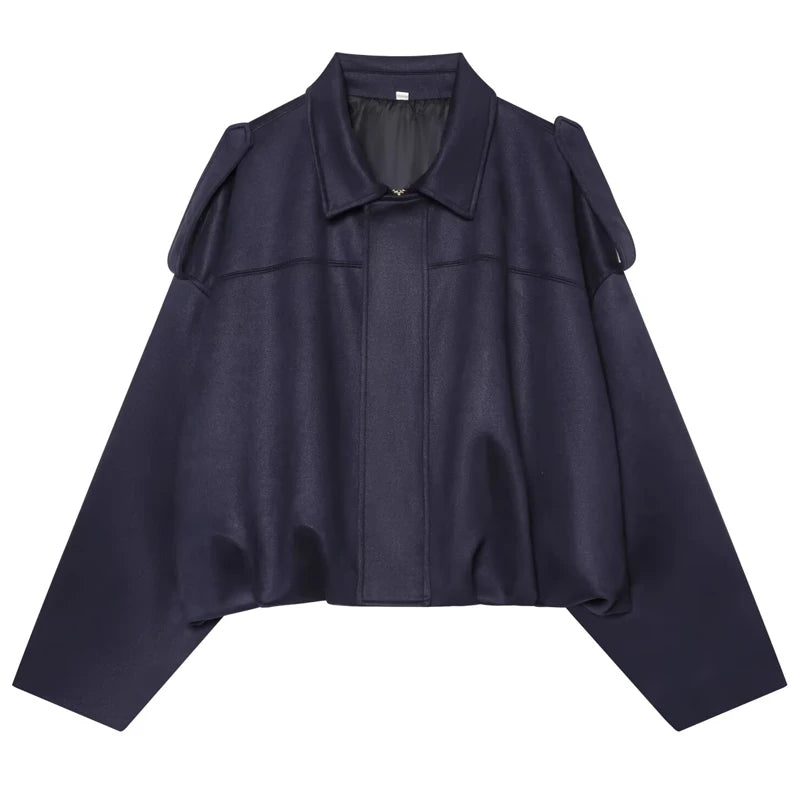 Collared Long Sleeve Loose Fit Casual Streetwear Bomber Jacket