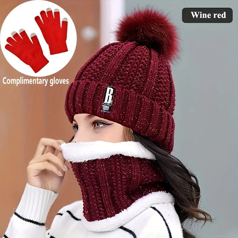 Winter Hat Scarf and Gloves Set with Two or Three-Piece Options