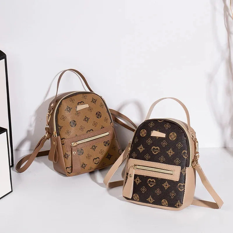 Women's Mini Printed Backpack with Top Handle and Front Zipper Pocket