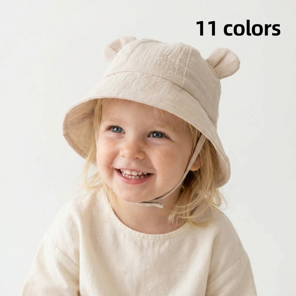 Children's Bucket Hat with Decorative Ears and Chin Ties