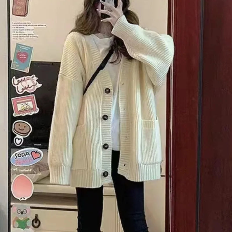 Women's Oversized Pocket Button Front Cardigan Casual Knit Layer