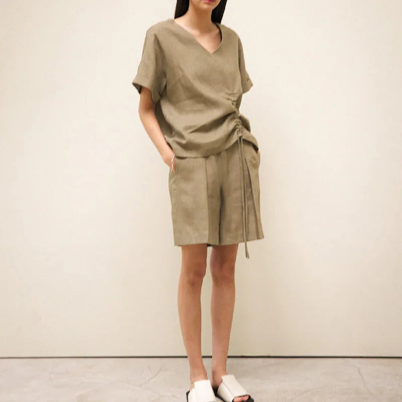 Women's Linen High-Waist Regular-Fit Shorts with Button Fly for Casual Summer Outfits