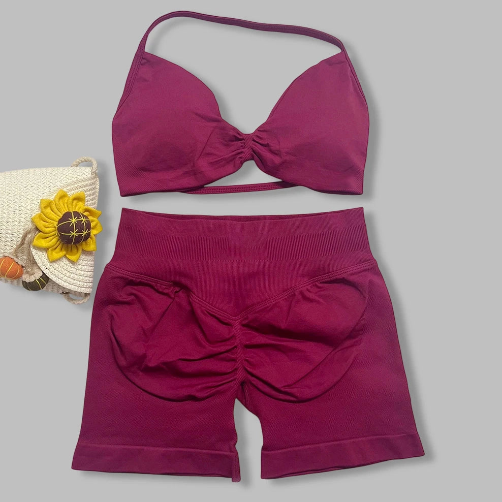 Women's Strappy Bra And Shorts Yoga Set For Workout Outfits