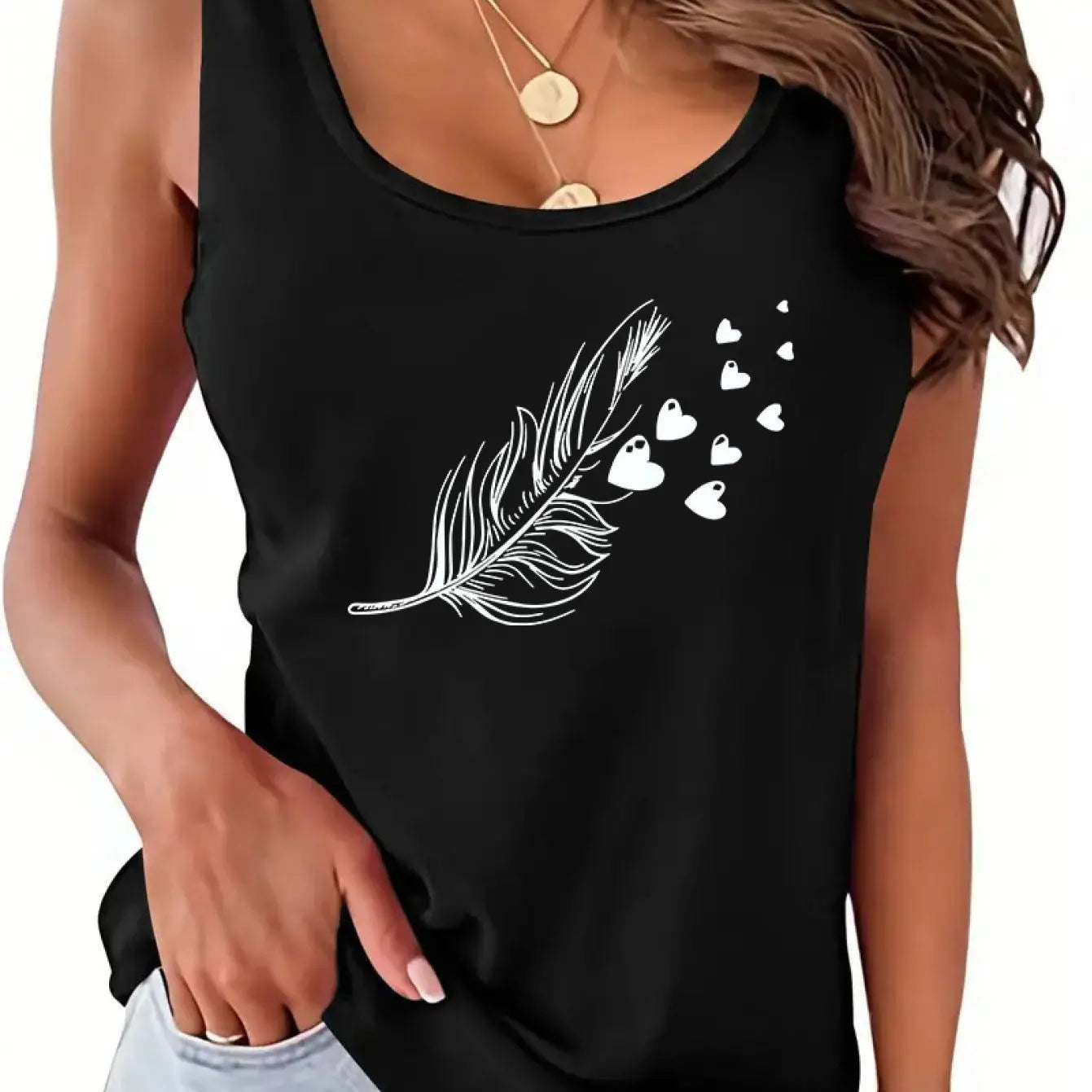 Women's Printed Polyester Tank Top with Round Neck and Relaxed Sleeveless Cut