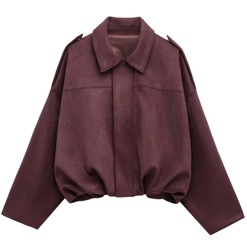 Collared Long Sleeve Loose Fit Casual Streetwear Bomber Jacket