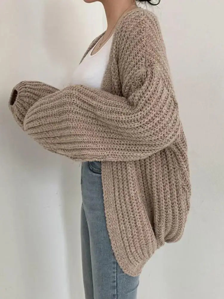 Women's Open Front Chunky Knit Cardigan Casual Knit Layer