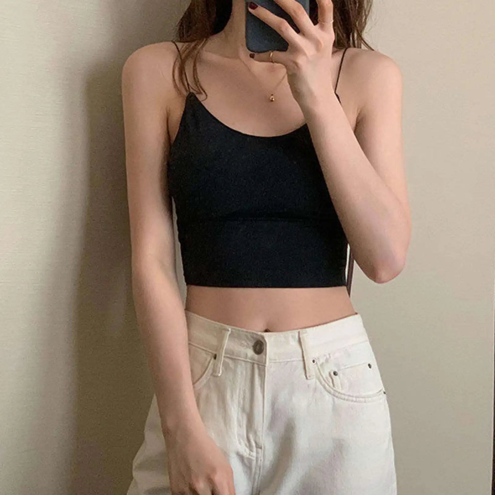 Women's Solid Thin-Strap Cropped Bralette Tank Top