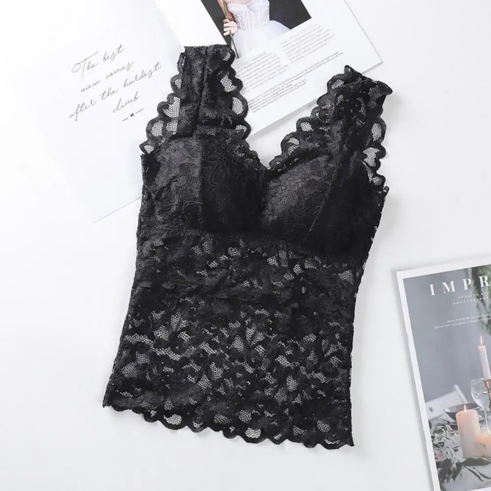 Women's Floral Lace Nylon Camisole with Wide Straps and Padded Bust