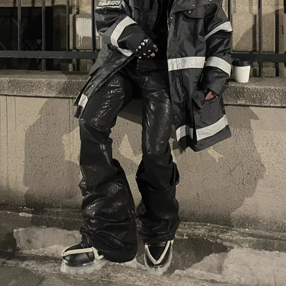 Men's Coated Look Flared Denim Jeans for Casual Everyday Wear