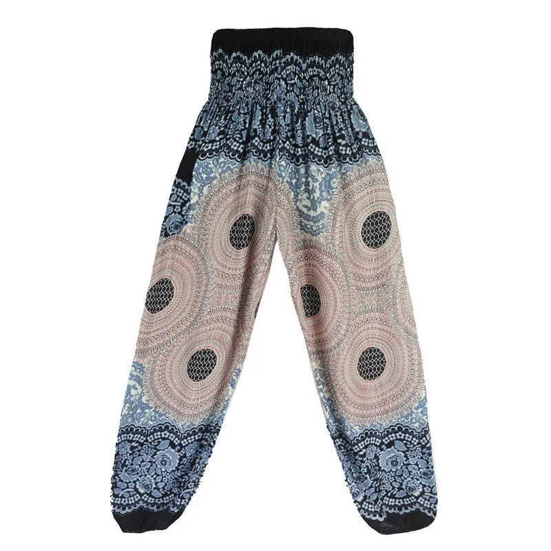 Women's Printed Rayon Harem Pants with High Waist and Gathered Ankles
