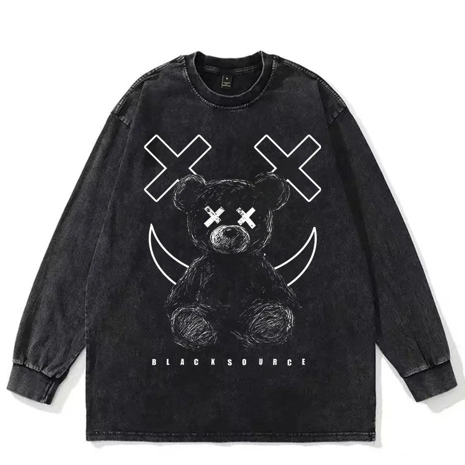 Bear Print T-Shirt Men 100% Cotton Harajuku Loose Casual Short Sleeve Tee