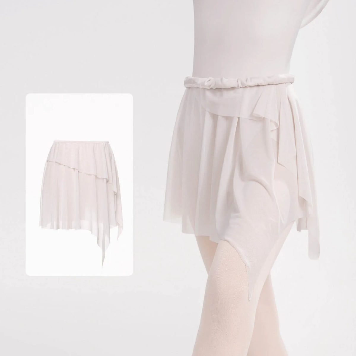 Women's Asymmetric Mesh Ballet Skirt with Elastic Waist for Practice