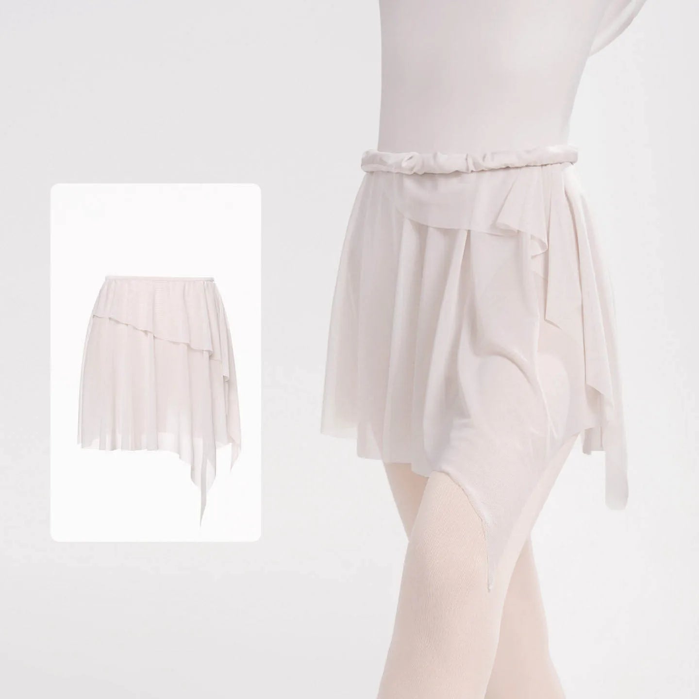 Women's Asymmetric Mesh Ballet Skirt with Elastic Waist for Practice