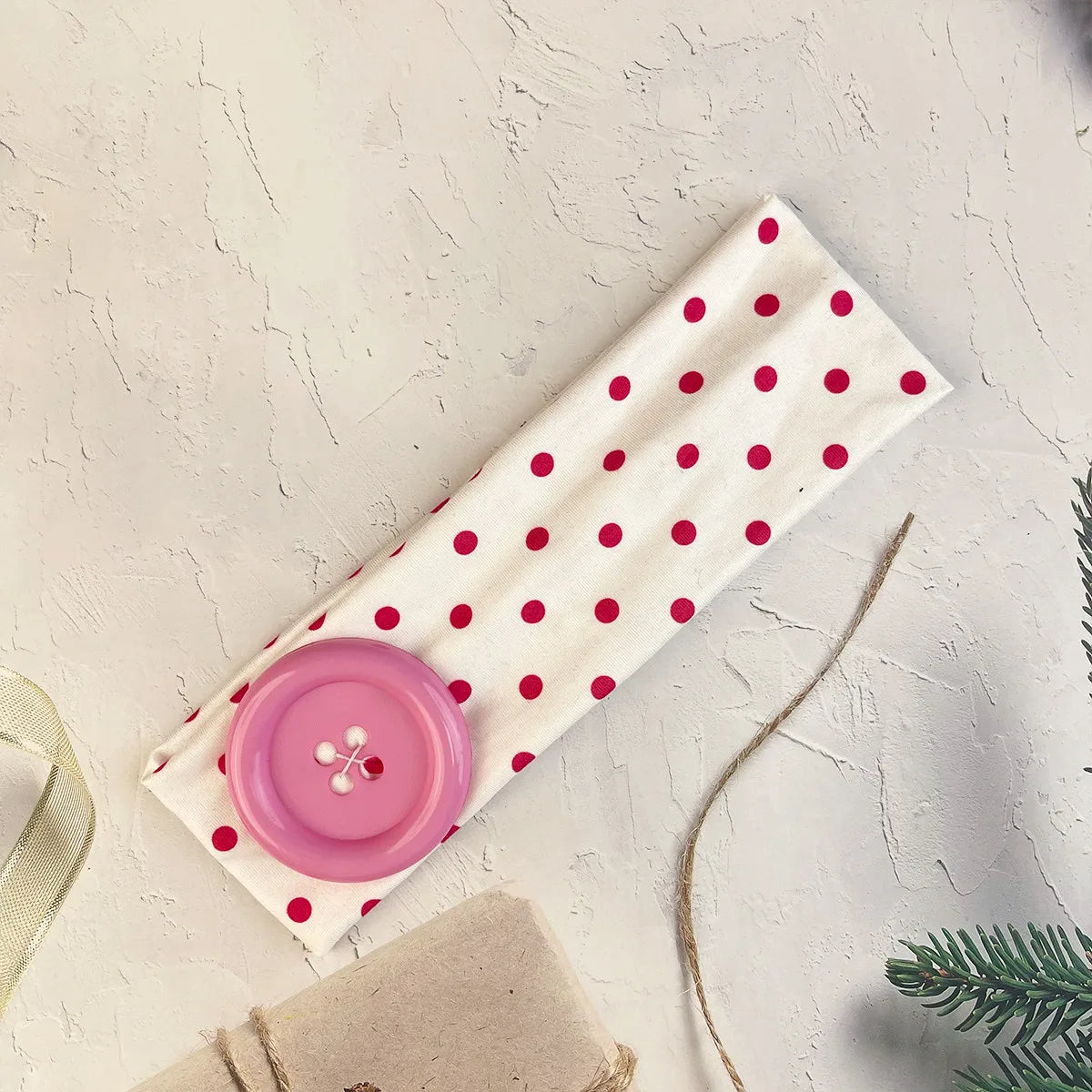 Polka Dot and Button Style Fabric Headband for Hair Styling