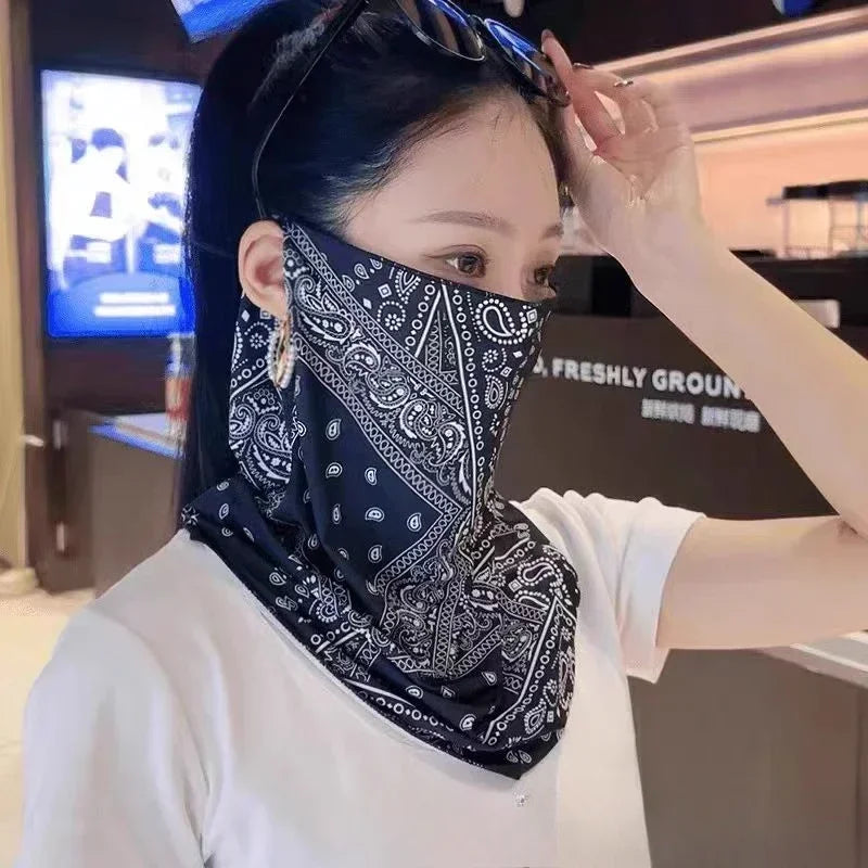 Paisley Print Neck Scarf with Ear Loop Face Cover