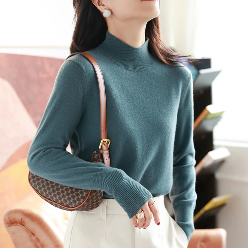 Women's Mock Neck Long Sleeve Sweater Casual Knit Layer