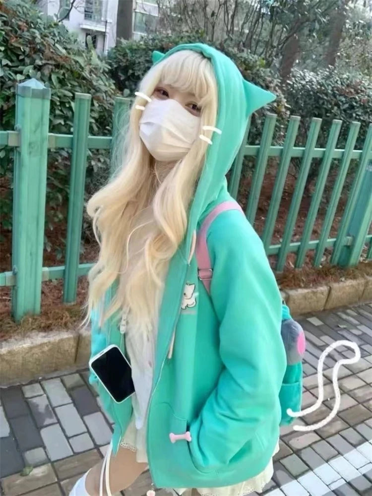 Cartoon Graphic Long Sleeve Full Zip Casual Hoodie