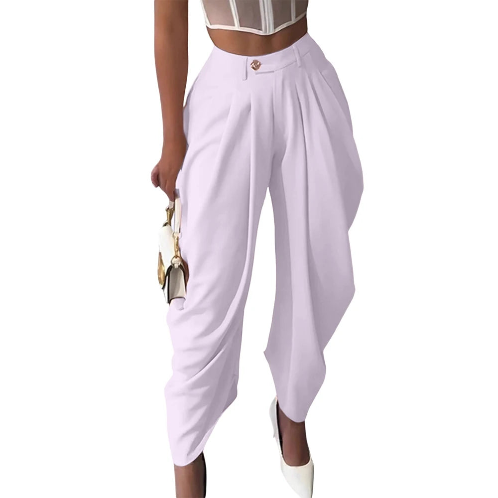 Women's Pleated Harem Pants with Tapered Legs and Waistband
