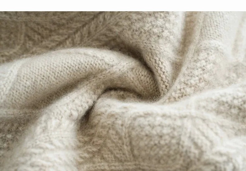 new autumn and winter cashmere twisted floral women's round neck cardigan sweater loose 100%wool