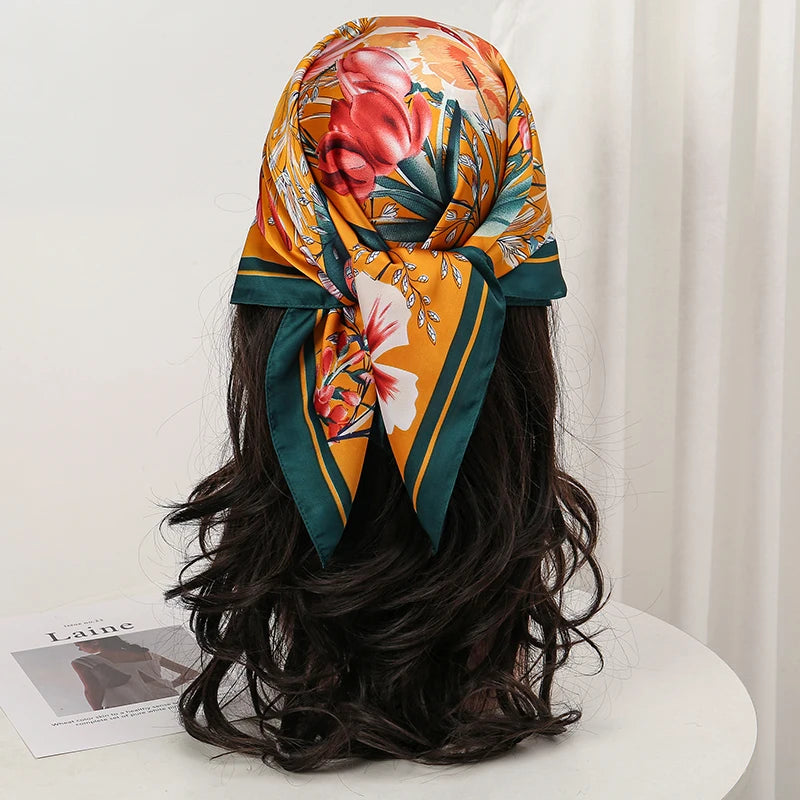 Floral Print Square Scarf for Head and Neck Styling