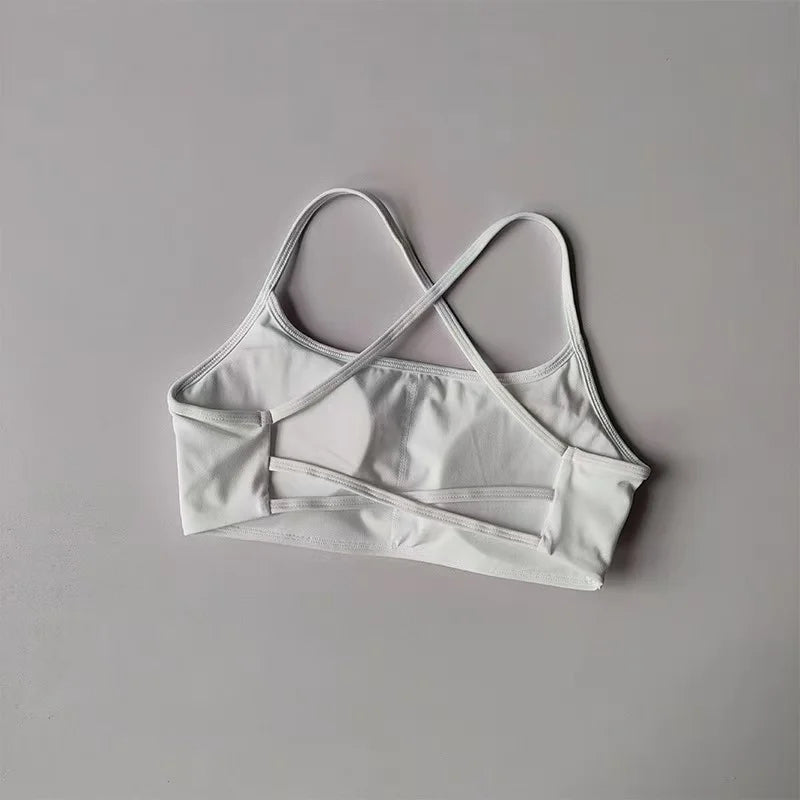 Women's Straight Neck Thin Cross Strap Sports Bra