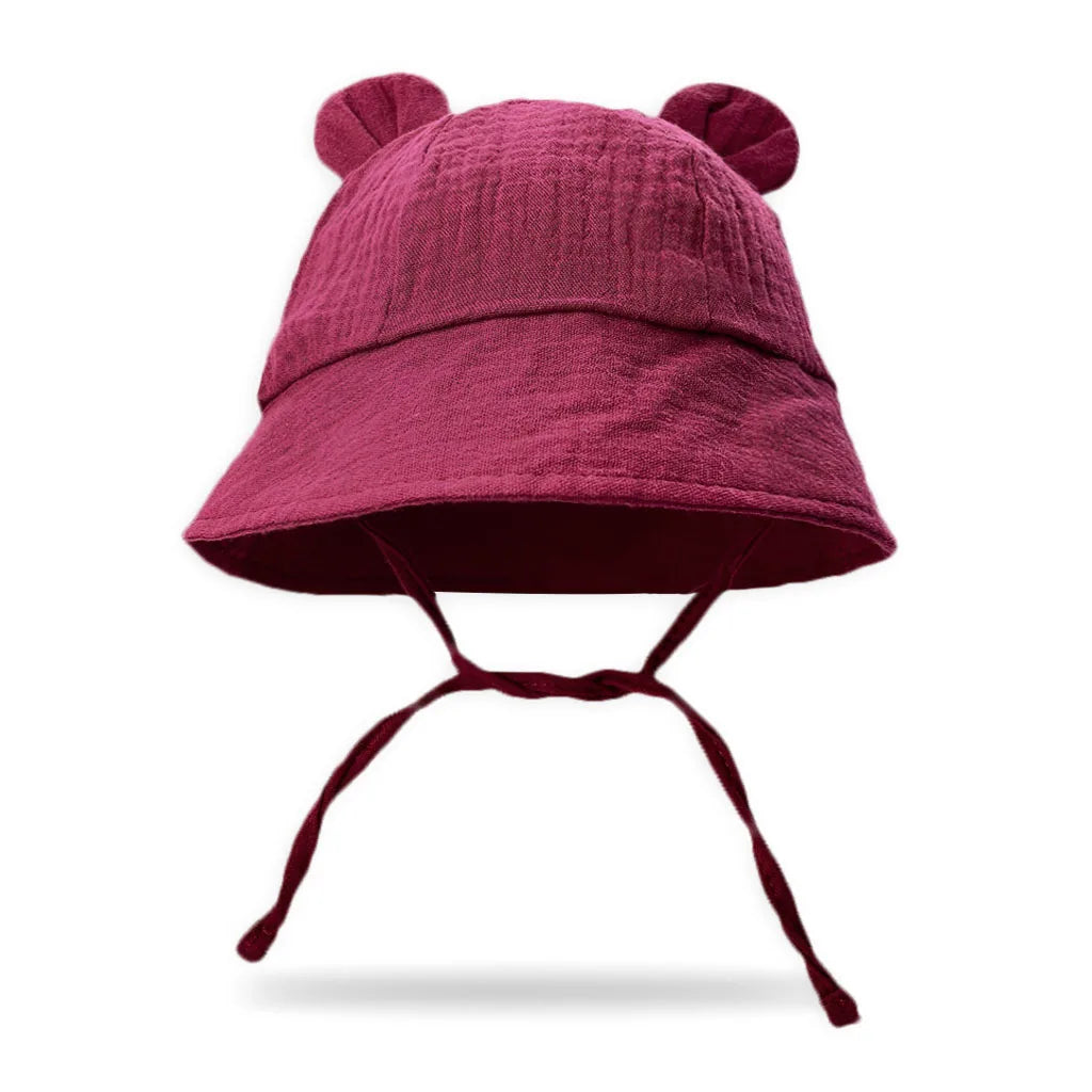 Children's Bucket Hat with Decorative Ears and Chin Ties