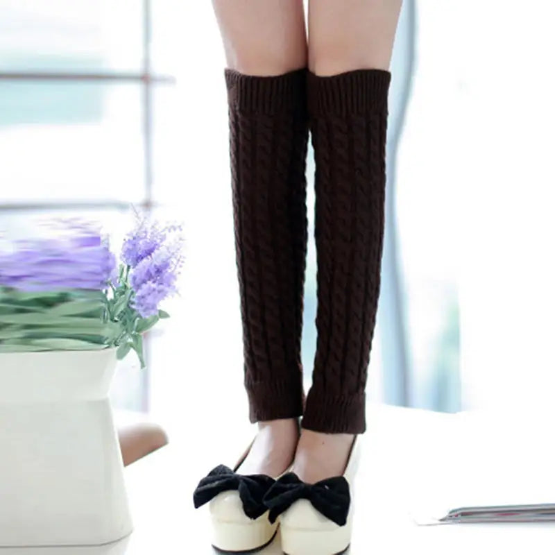 Cable Knit Leg Warmers with Solid Color Calf Shape