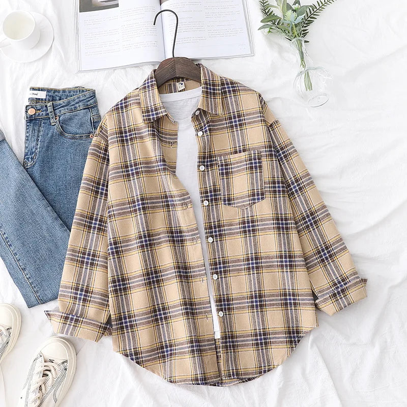 Women's Checked Collared Long Sleeve Shirt