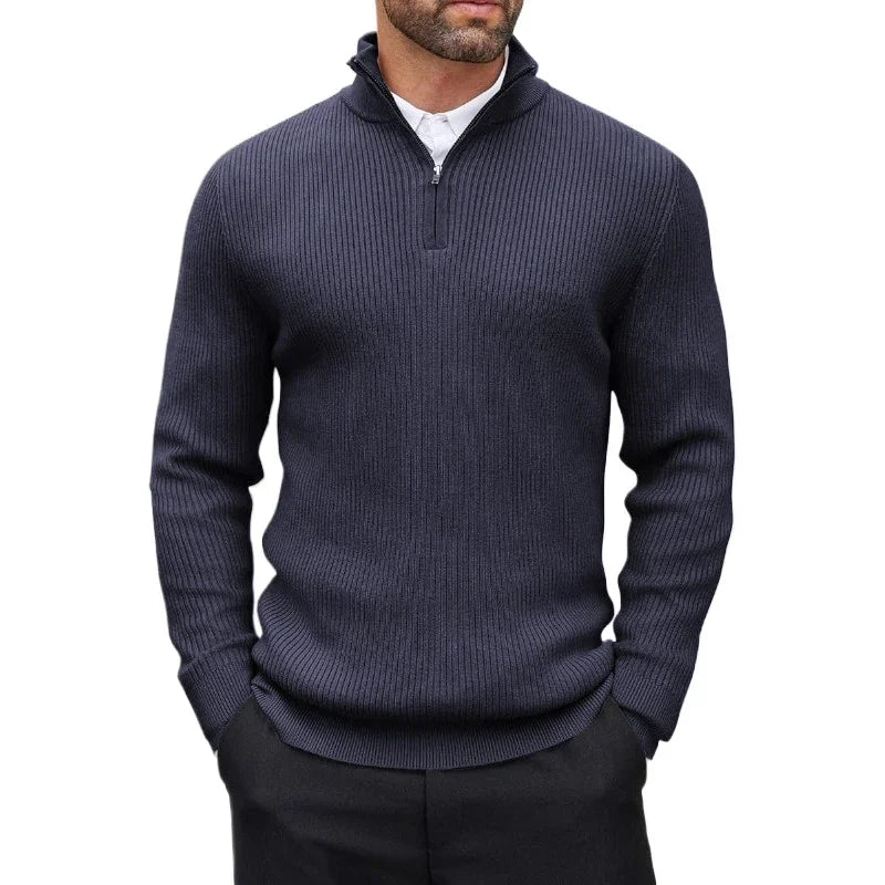 Men's Quarter Zip Ribbed Long Sleeve Sweater
