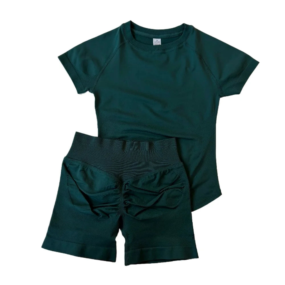 Women's Tee And Shorts Options Yoga Set For Workout Outfits