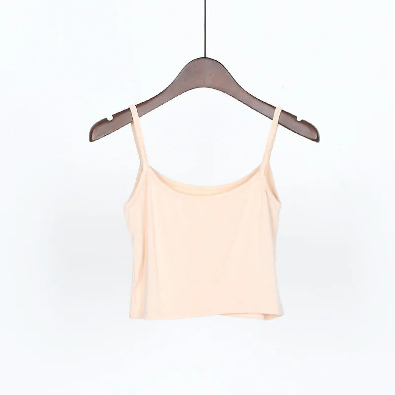 Women's Ribbed Crop Top with Spaghetti Shoulder Straps and Cropped Length