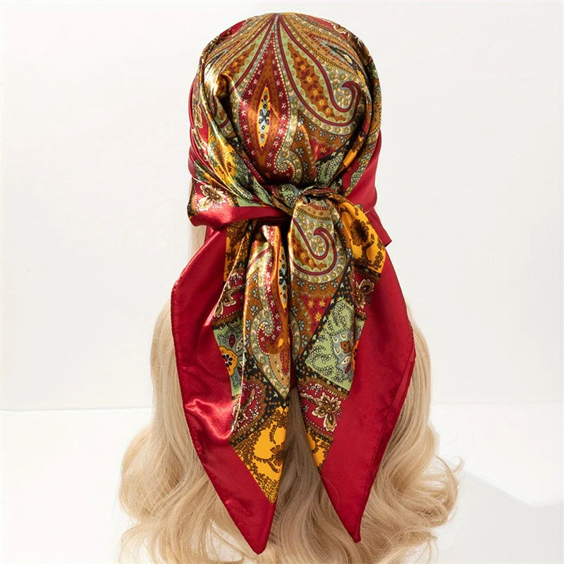 Printed Square Scarf with Ornate Paisley Pattern Options
